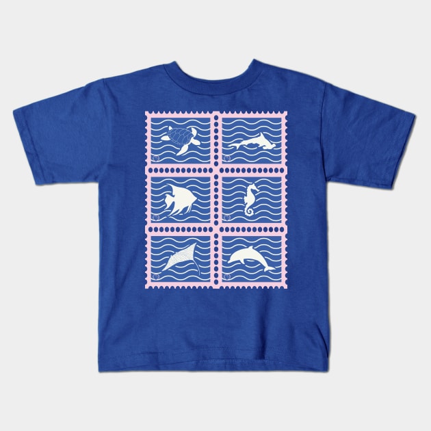 Stamp of Ocean Life Kids T-Shirt by ElusiveIntro